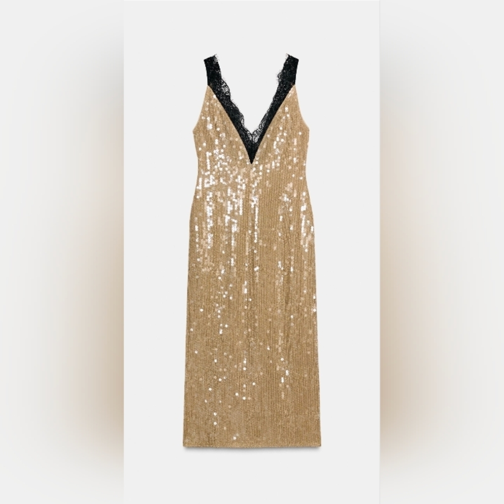 Zara Gold Sequin Midi Dress